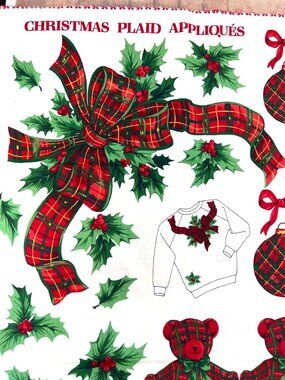 VTG Christmas Crafts Applique Fabric Panel VIP Cranston teddy bear ornaments